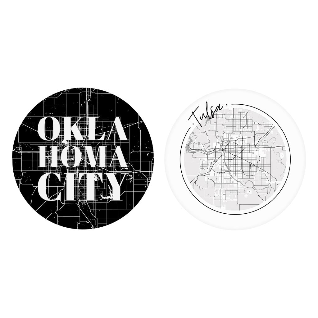 Modern Black White Oklahoma Set | Absorbent Car Coasters | Set of 2 | Min 4