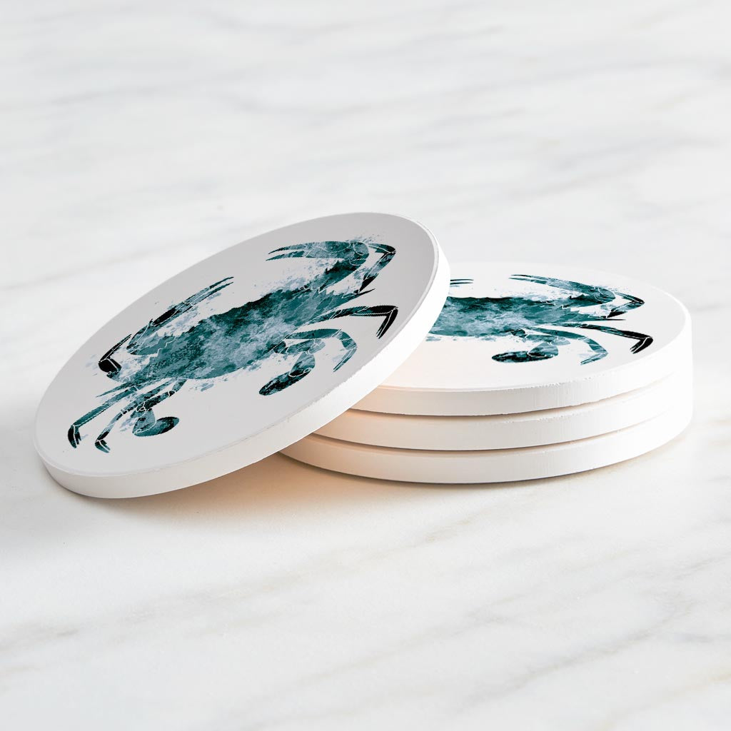 Blue White Water Color Blue Crab| Absorbent Coasters | Set of 4 | Min 2