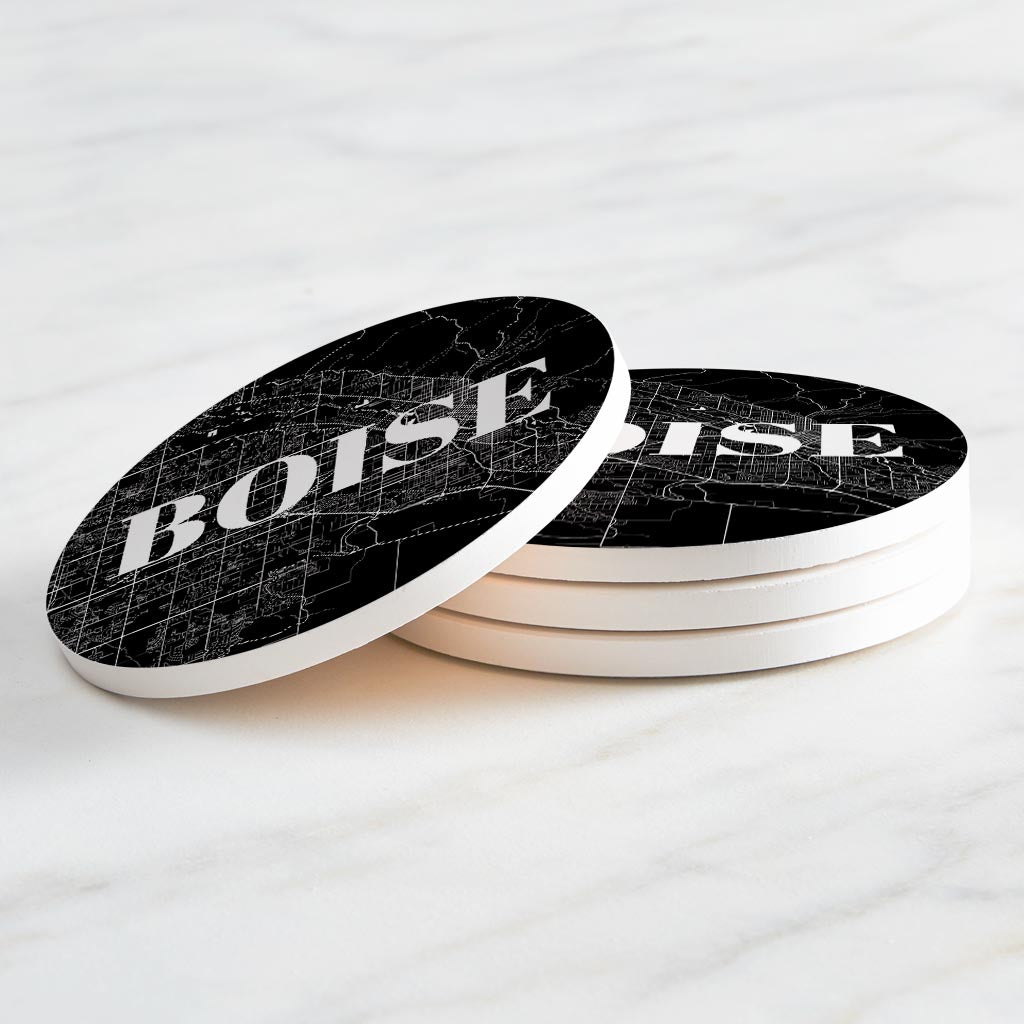 Minimalist B&W Idaho Boise Map | Absorbent Coasters | Set of 4 | Min 2