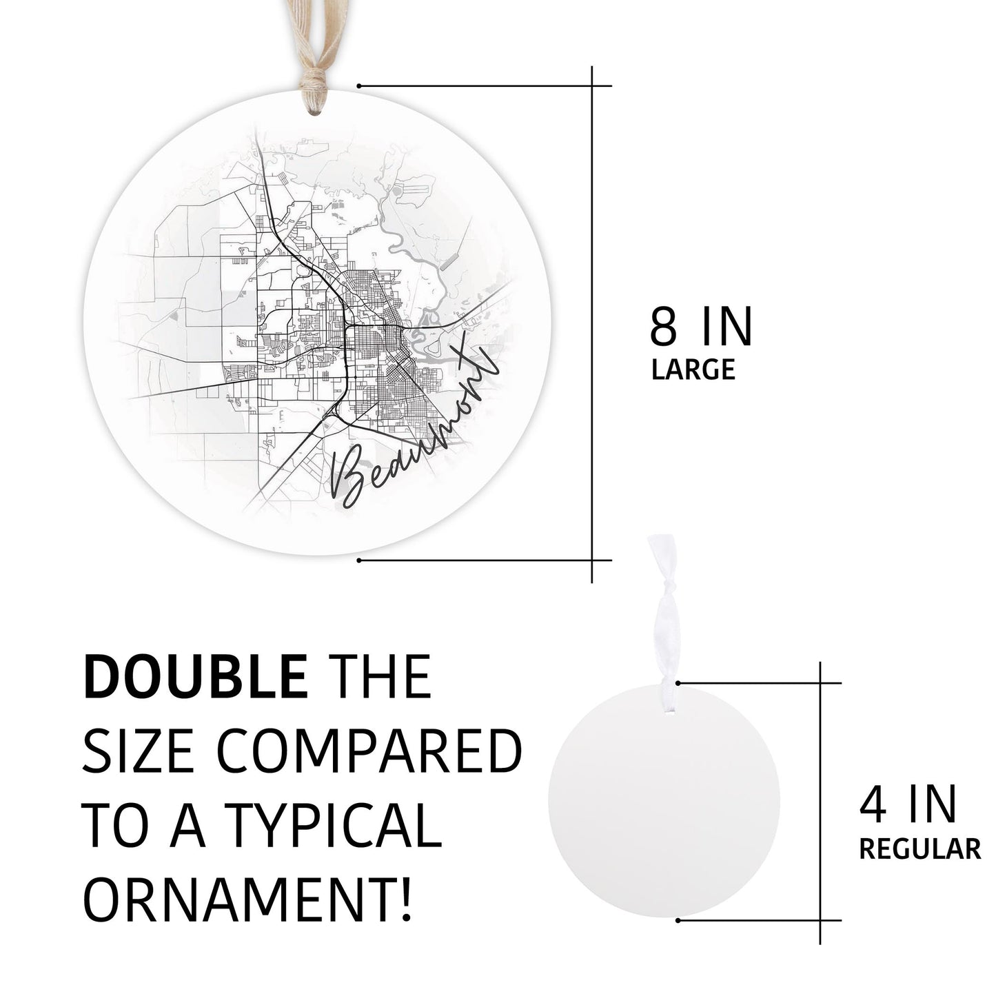 Minimalistic B&W Texas Beaumont Circle Map | Wood Ornament | Eaches | Min 1