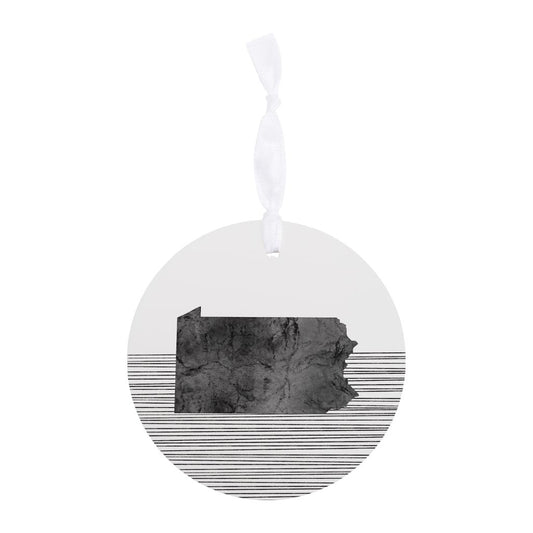 Minimalistic B&W Pennsylvania Shape Straight Lines| Wood Ornament | Eaches | Min 6