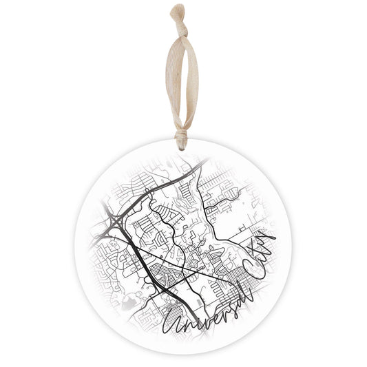 Minimalistic B&W Texas Universal City Circle Map | Wood Ornament | Eaches | Min 1