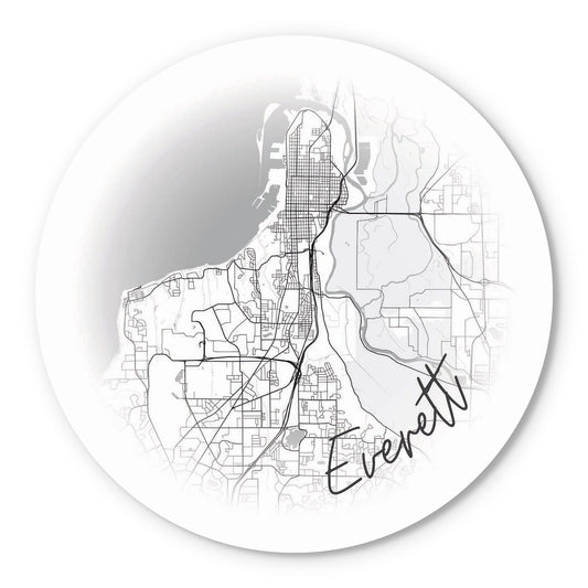 Minimalistic B&W Washington Everett Circle Map | Wood Sign | Eaches | Min 1