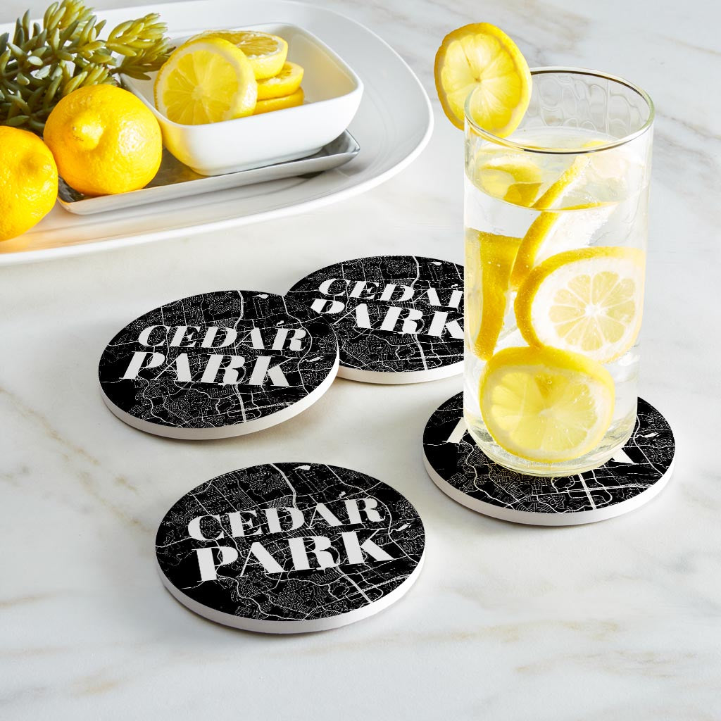 Minimalistic B&W Texas Cedar Park Map | Absorbent Coasters | Set of 4 | Min 2