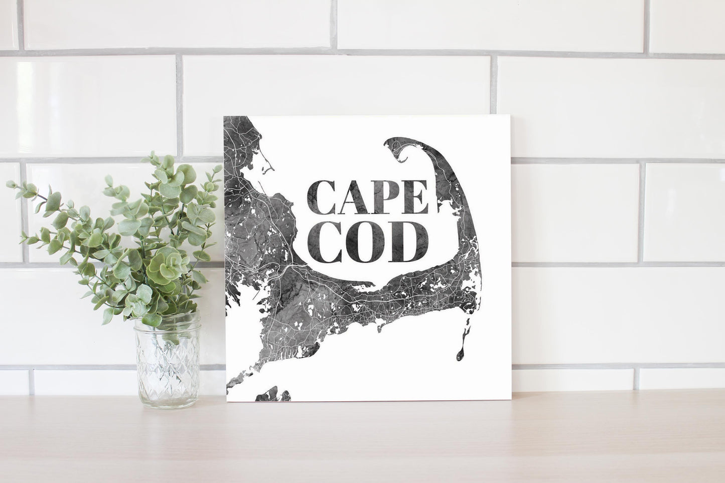 Minimalistic B&W Cape Cod Map | Wood Sign | Eaches | Min 2