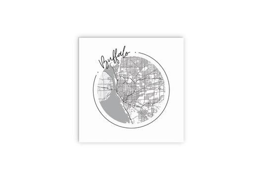 Minimalistic B&W New York Buffalo Circle Map | Wood Sign | Eaches | Min 2