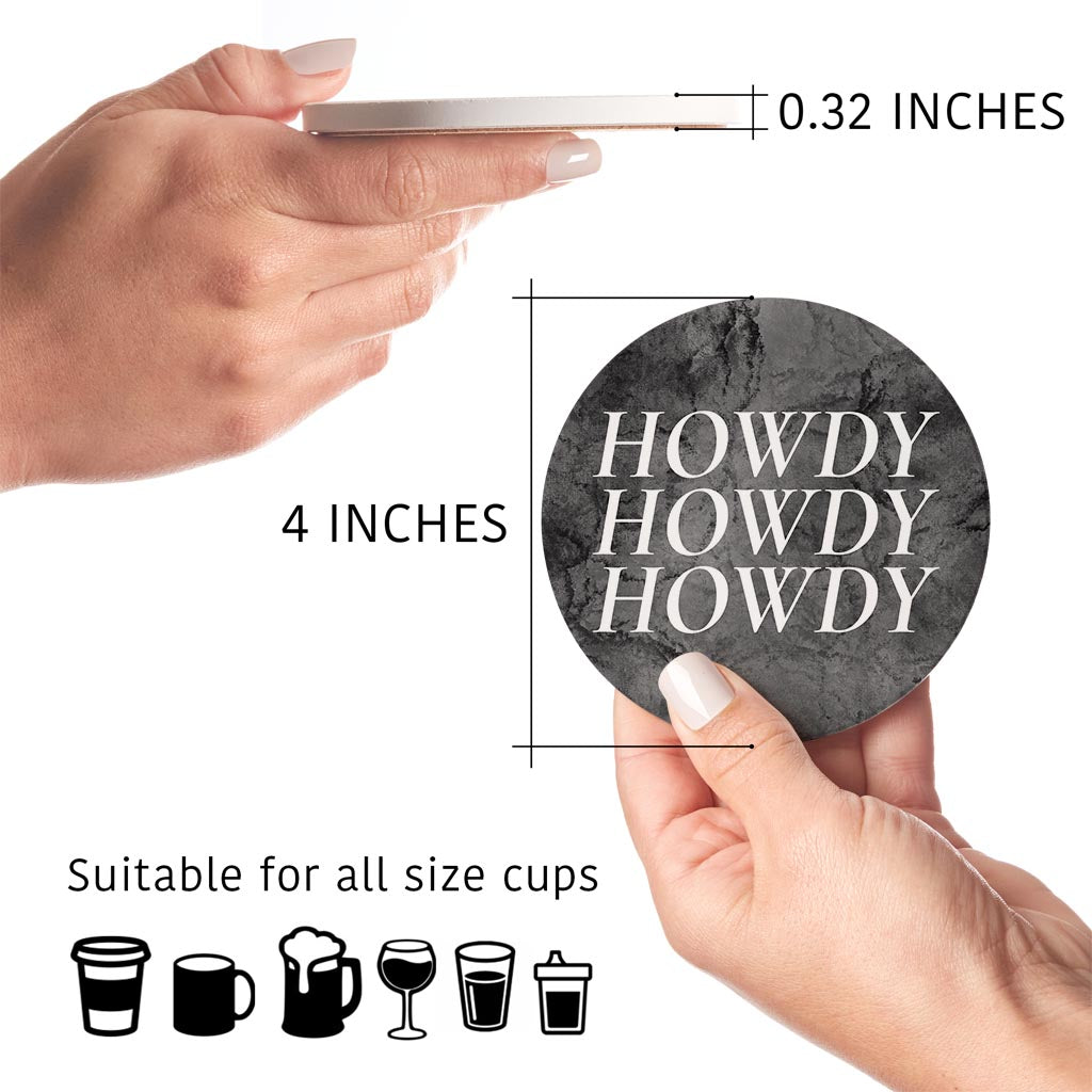 Minimalistic B&W Texas Textured Howdy | Absorbent Coasters | Set of 4 | Min 2