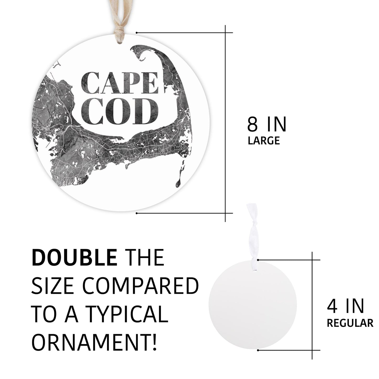 Minimalistic B&W Cape Cod Map | Wood Ornament | Eaches | Min 1