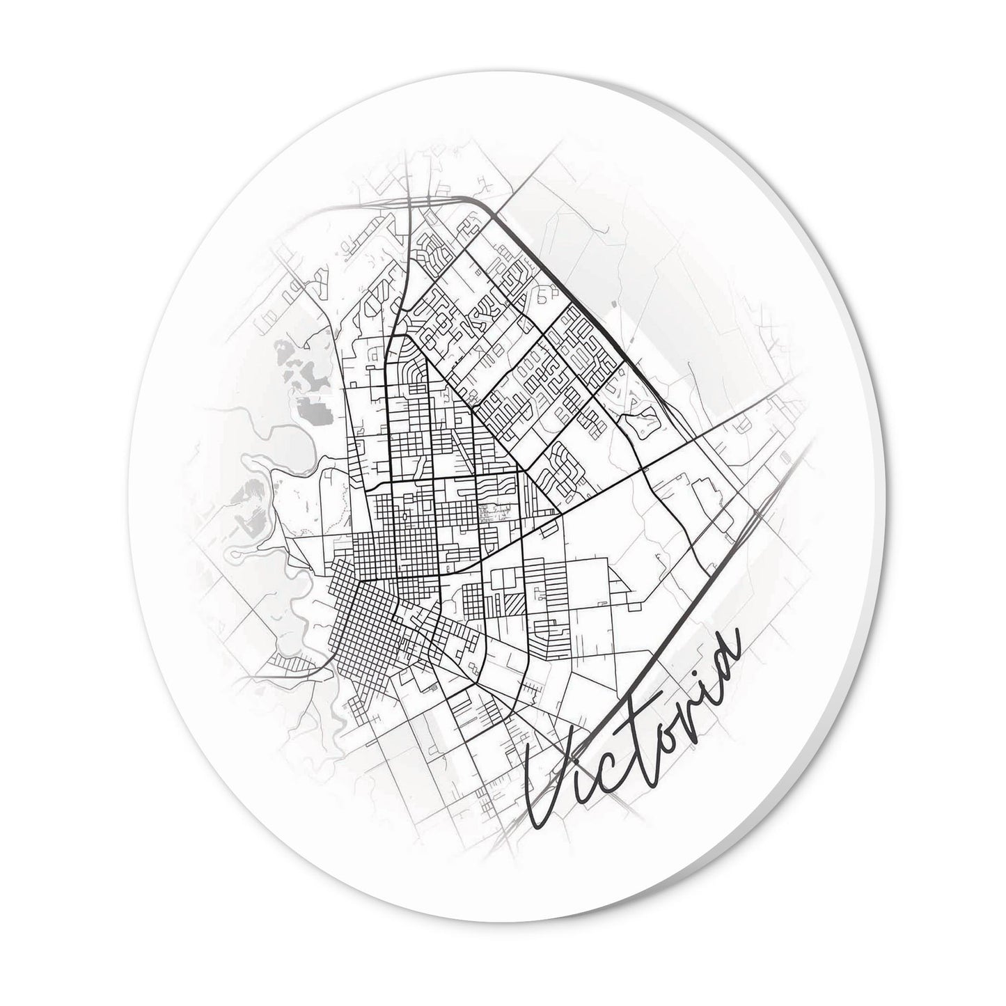 Minimalistic B&W Texas Victoria Circle Map | Wood Sign | Eaches | Min 1