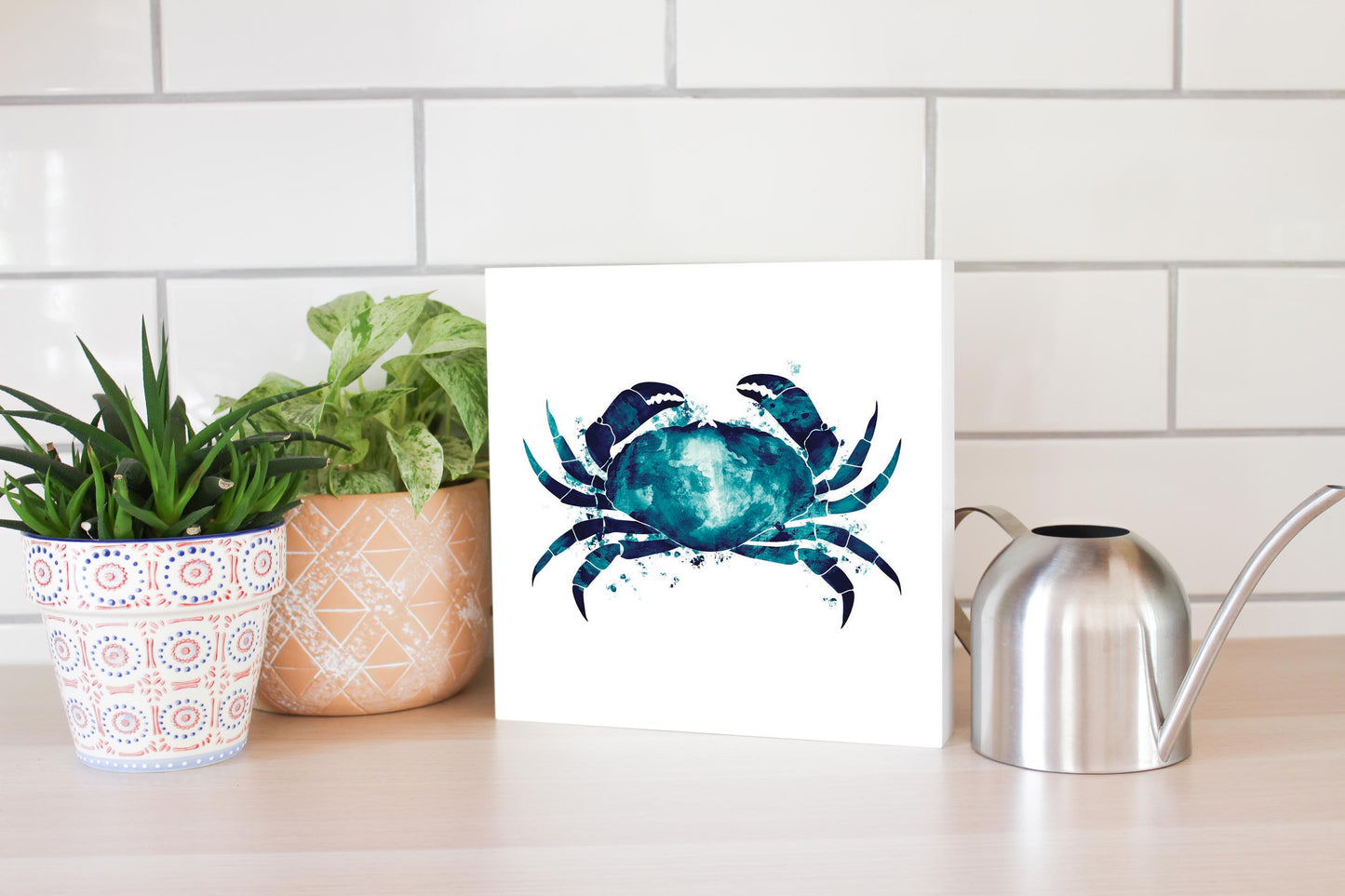 New England Water Color Crab | Wood Block | Eaches | Min 2