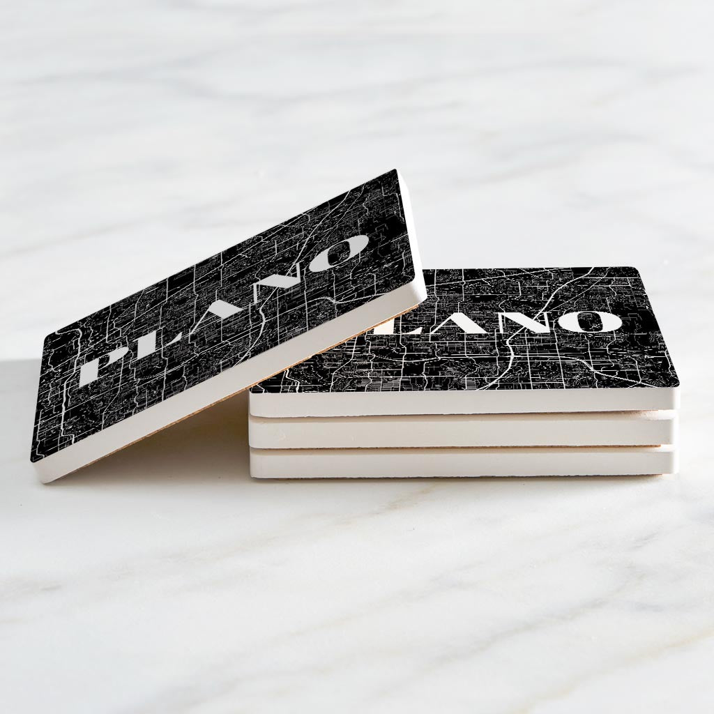 Minimalistic B&W Texas Plano Map| Absorbent Coasters | Set of 4 | Min 2