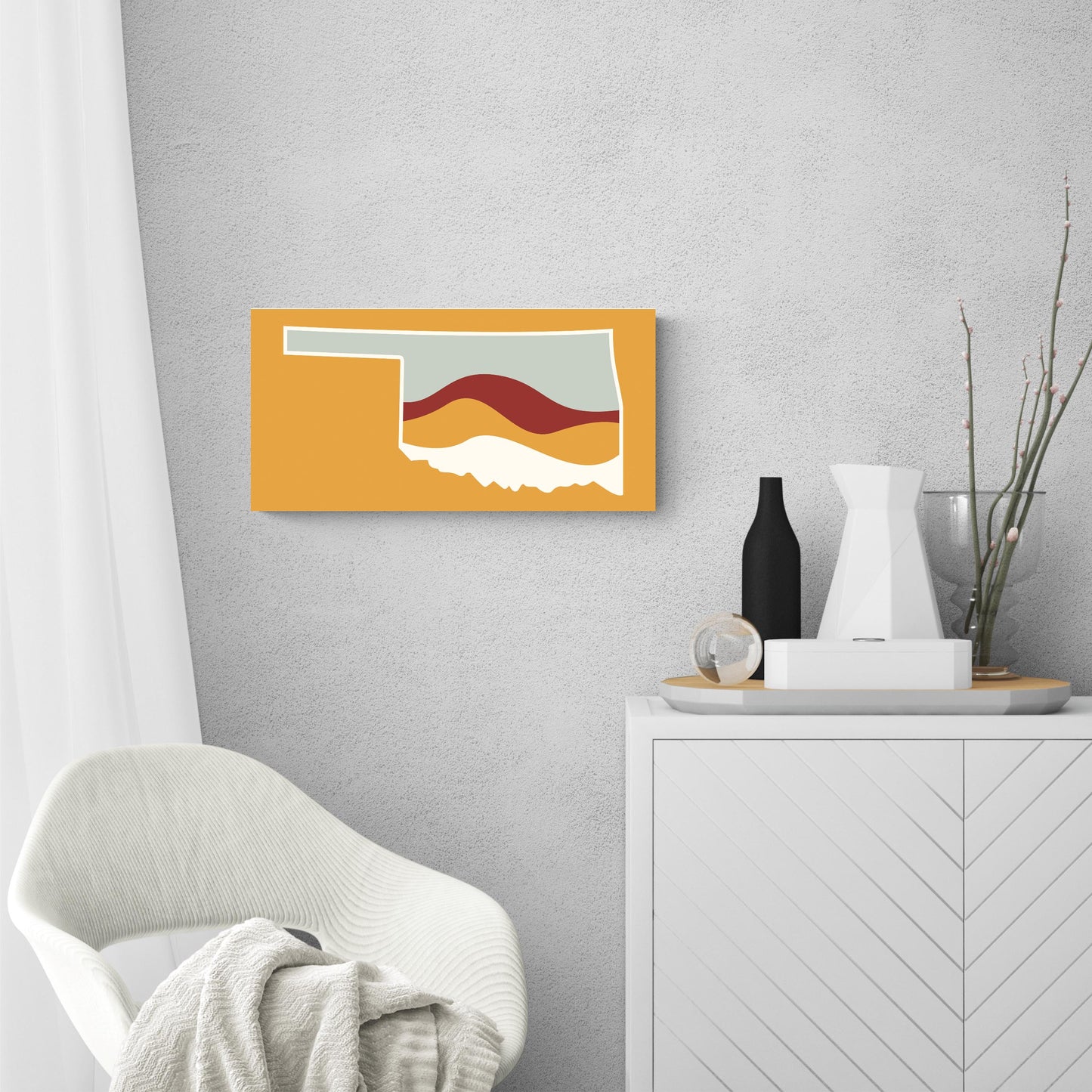 Modern Minimalist Oklahoma Orange Retro State Shape With Hills | Wood Sign | Eaches | Min 2