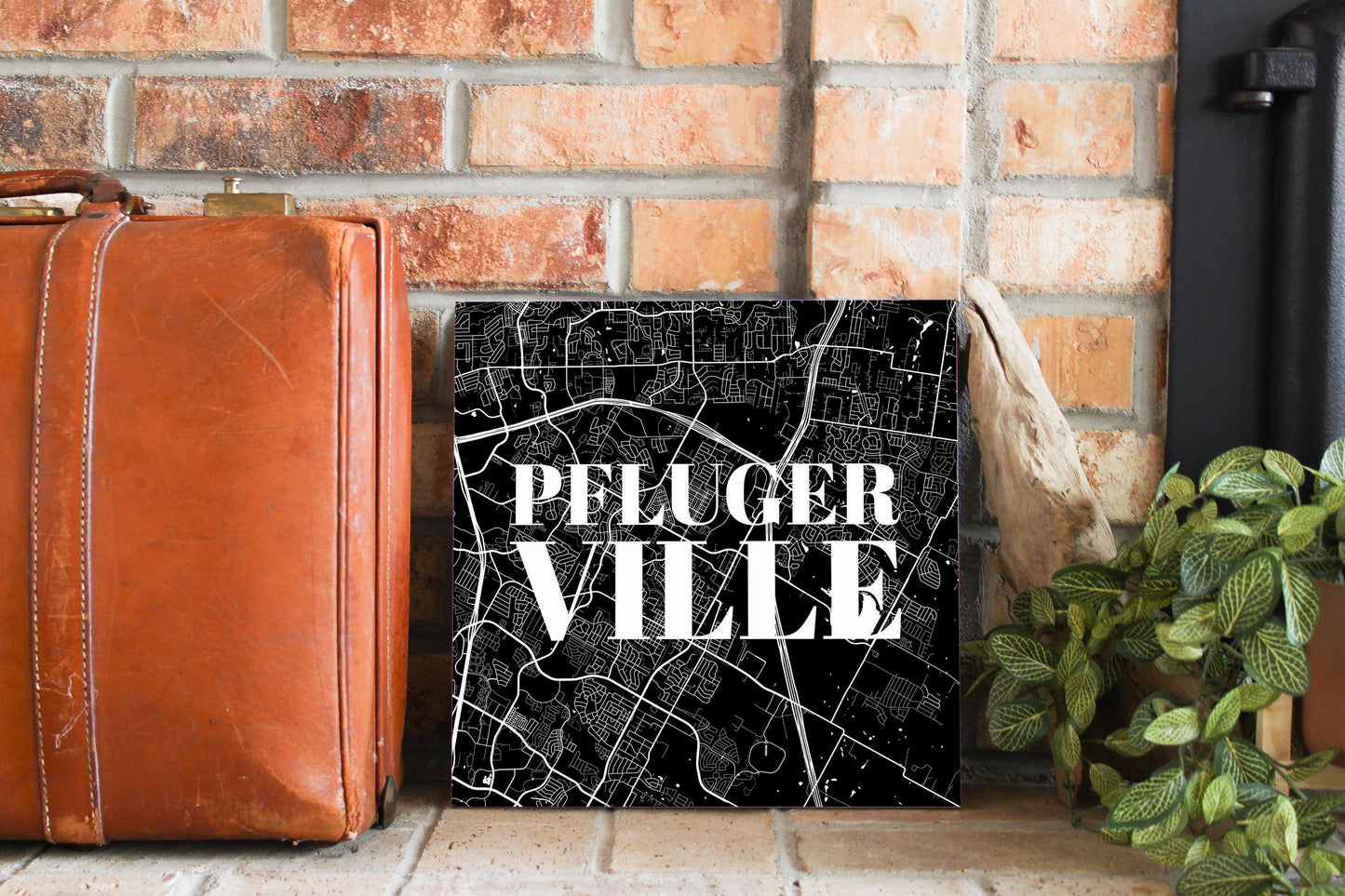 Minimalistic B&W Texas Pflugerville Map | Wood Sign | Eaches | Min 2