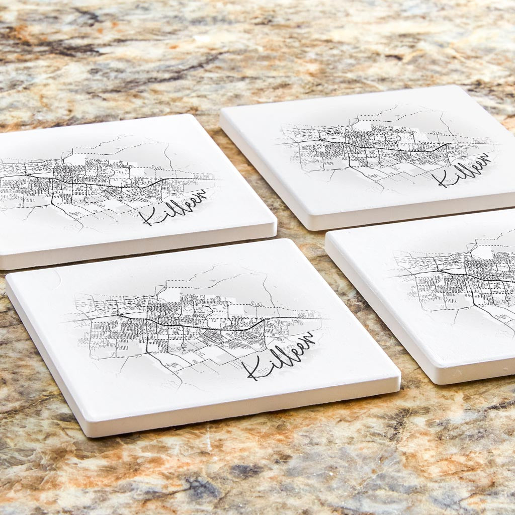 Minimalistic B&W Texas Killeen Circle Map | Absorbent Coasters | Set of 4 | Min 2