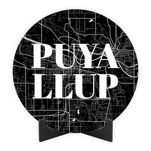 Minimalistic B&W Washington Puyallup Map | Wood Sign | Eaches | Min 1