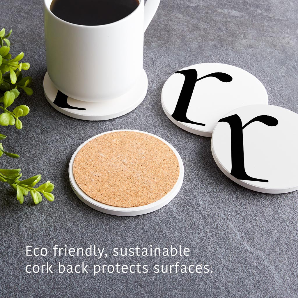 Minimalist Monogram R Circle | Absorbent Coasters | Set of 4 | Min 2