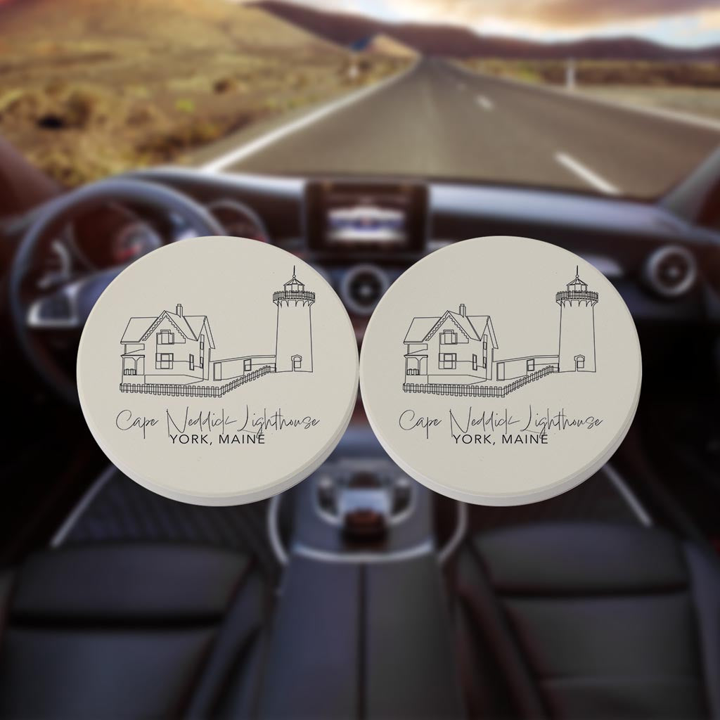 Cape Neddick Lighthouse| Absorbent Car Coasters | Set of 2 | Min 4