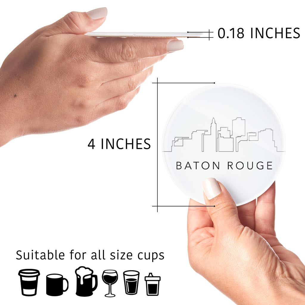 Modern Louisiana Baton Rouge City Line Drawing | Hi-Def Glass Coasters | Set of 4 | Min 2