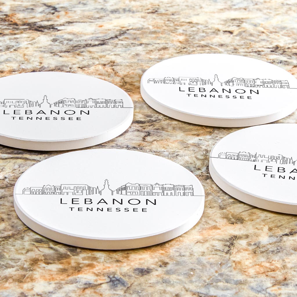 Minimalist B&W Tennessee Lebanon Skyline | Absorbent Coasters | Set of 4 | Min 2