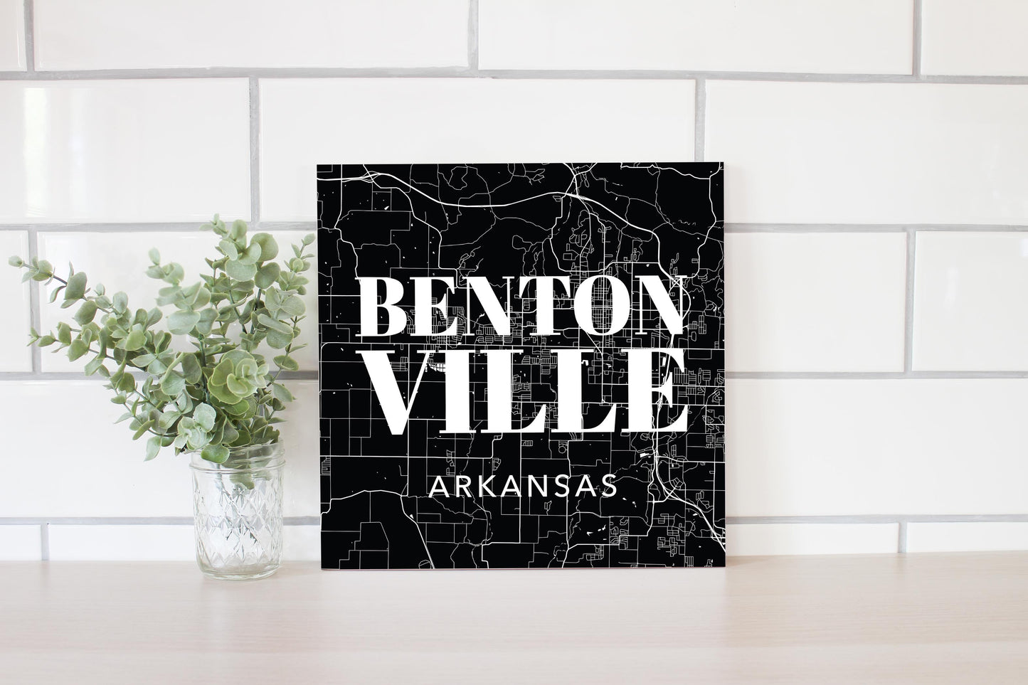 Minimalist B&W Arkansas Bentonville Map State | Wood Sign | Eaches | Min 2