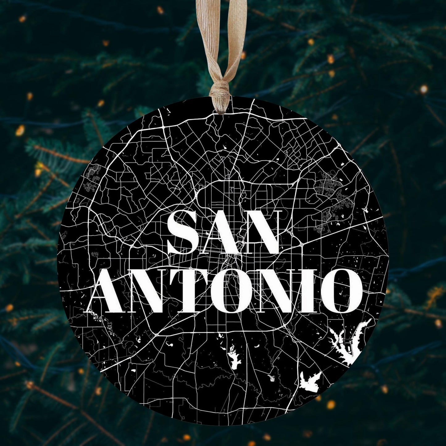 Minimalistic B&W Texas San Antonio Map | Wood Ornament | Eaches | Min 1