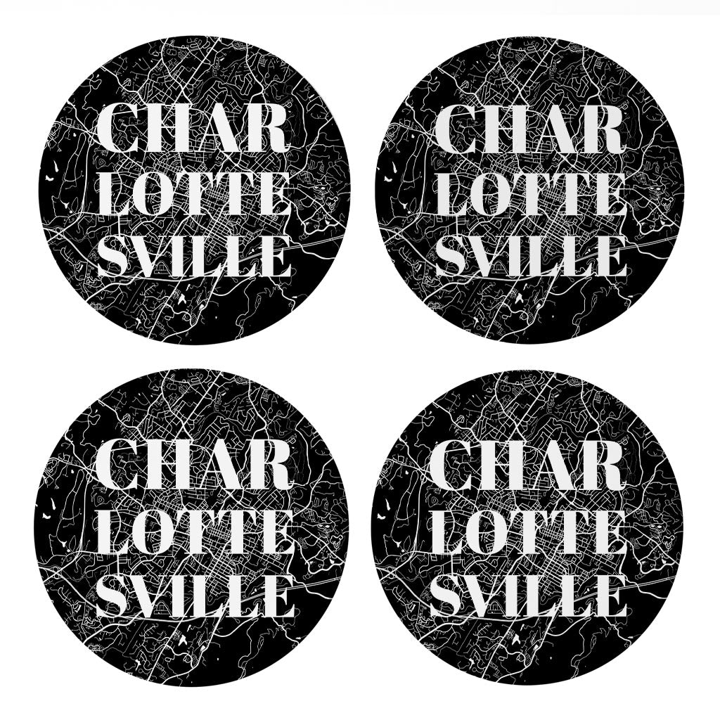 Minimalistic B&W Virginia Charlottesville Map | Absorbent Coasters | Set of 4 | Min 2