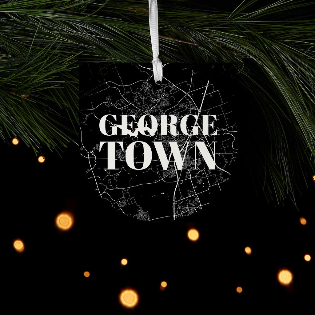 Minimalistic B&W Texas Georgetown Map | Wood Ornament | Eaches | Min 6