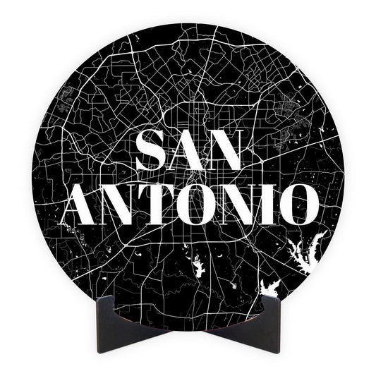 Minimalistic B&W Texas San Antonio Map | Wood Sign | Eaches | Min 1