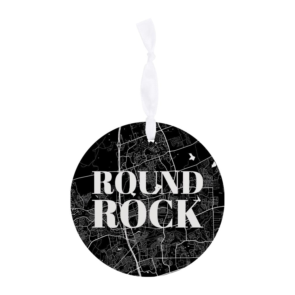 Minimalistic B&W Texas Round Rock Map | Wood Ornament | Eaches | Min 6