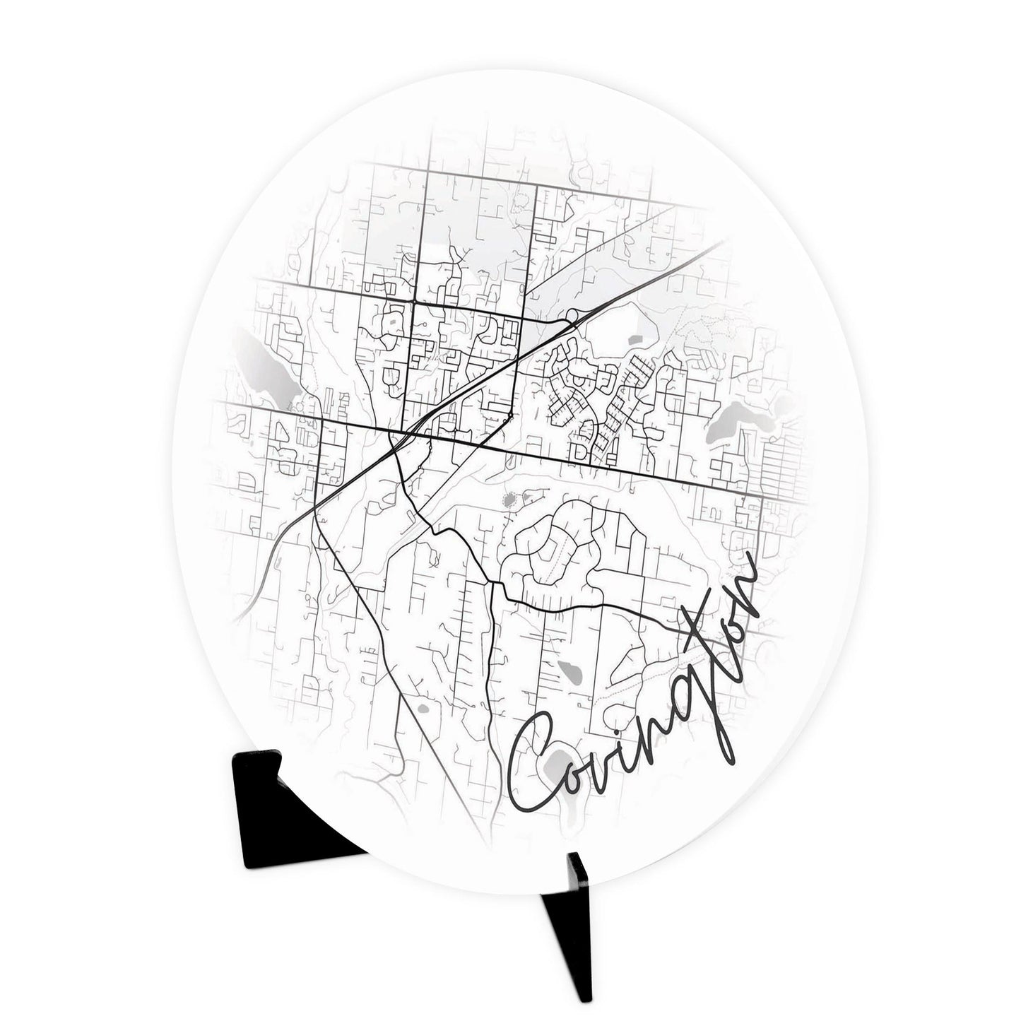 Minimalistic B&W Washington Covington Circle Map | Wood Sign | Eaches | Min 1