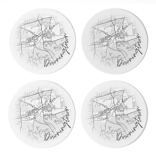 Minimalistic B&W Pennsylvania Downingtown Circle Map | Absorbent Coasters | Set of 4 | Min 2