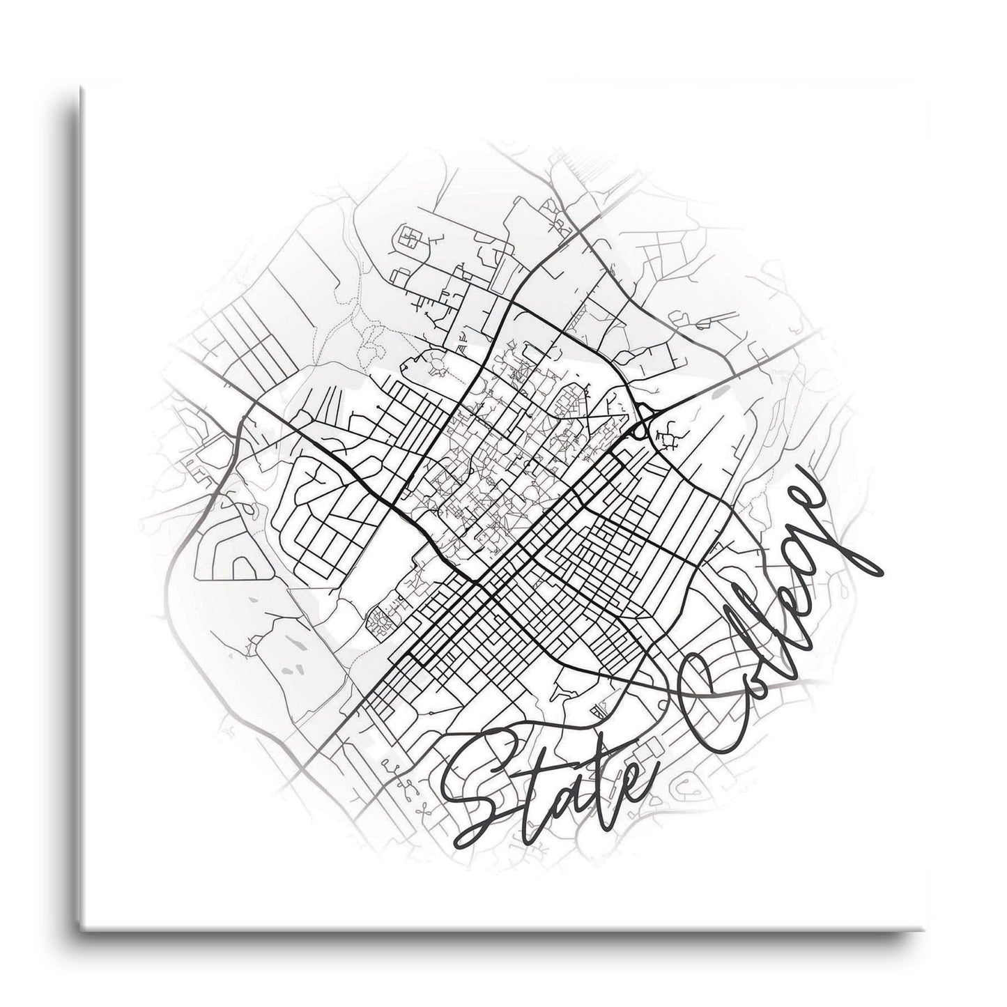 Minimalistic B&W Pennsylvania State College Circle Map | Hi-Def Glass Art | Eaches | Min 1