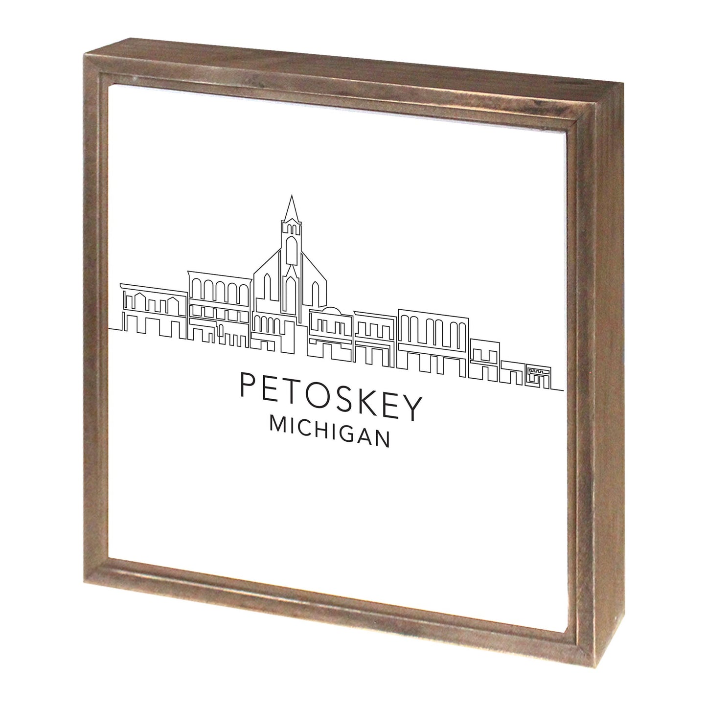 Minimalistic B&W Michigan Petoskey Skyline | Wood Sign | Eaches | Min 1