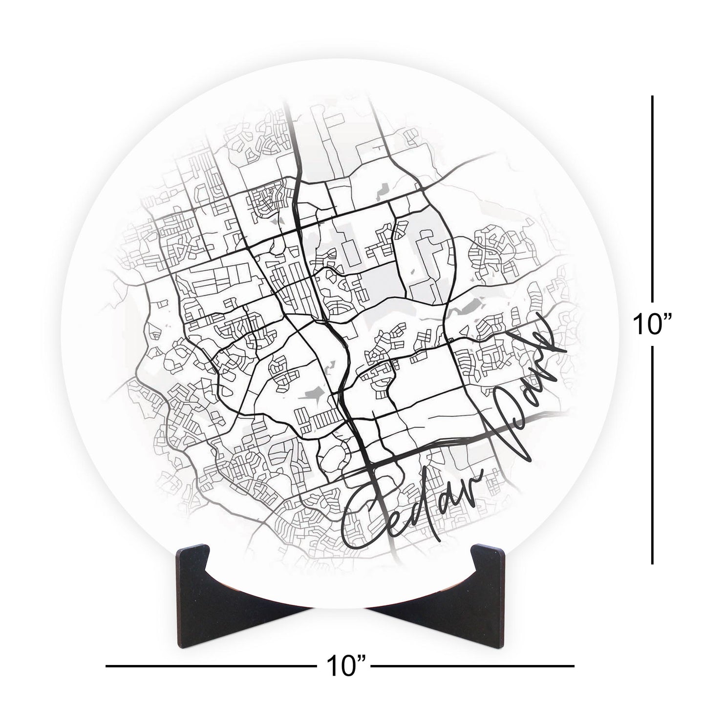 Minimalistic B&W Texas Cedar Park Circle Map | Wood Sign | Eaches | Min 1