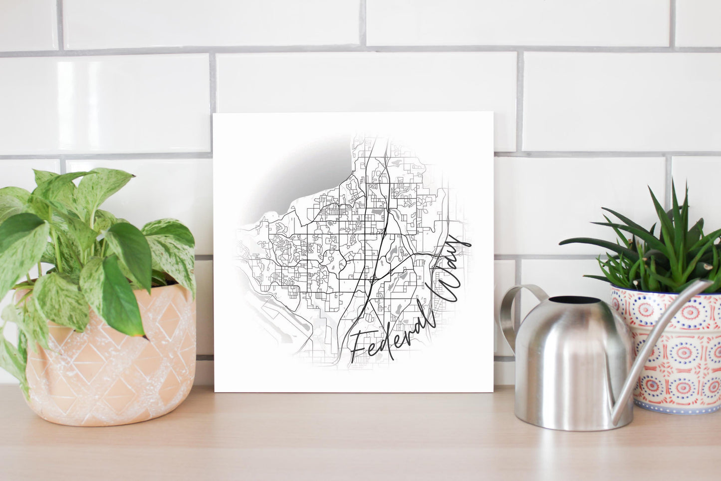 Minimalistic B&W Washington Federal Way Circle Map | Wood Sign | Eaches | Min 2