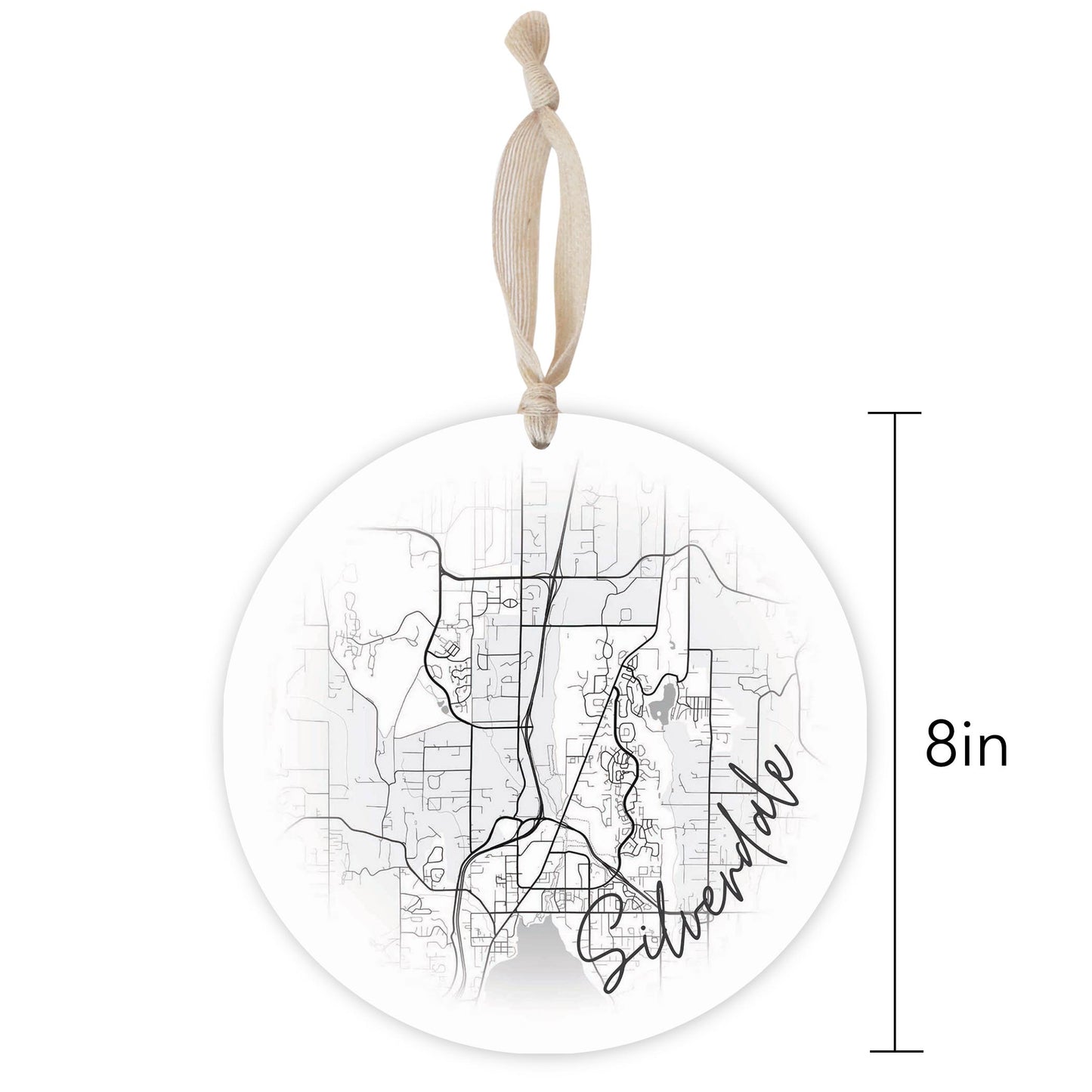 Minimalistic B&W Washington Silverdale Circle Map | Wood Ornament | Eaches | Min 1