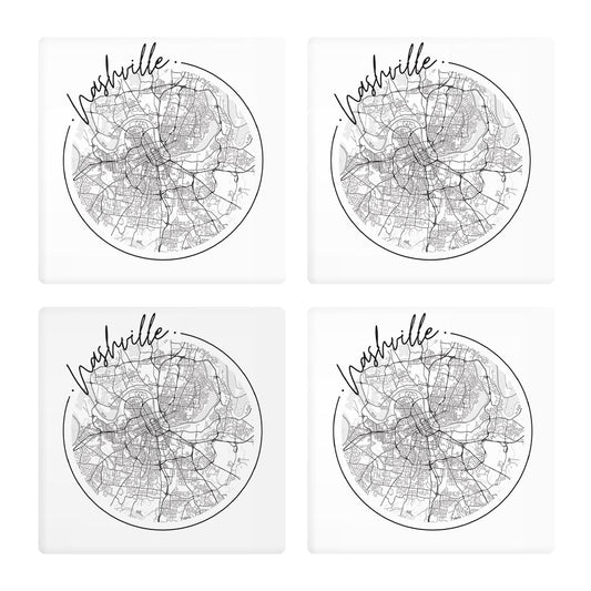 Minimalist B&W Tennessee Nashville Circle Map | Absorbent Coasters | Set of 4 | Min 2