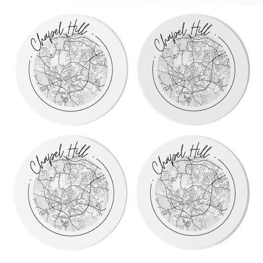 Minimalistic B&W North Carolina Chapel Hill Circle Map| Absorbent Coasters | Set of 4 | Min 2