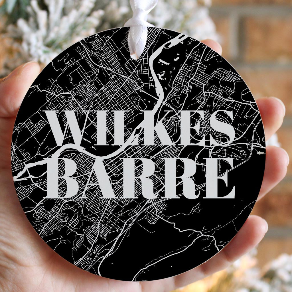 Minimalistic B&W Pennsylvania Wilkes Barre Map| Wood Ornament | Eaches | Min 6