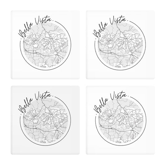 Minimalist B&W Arkansas Bella Vista Circle Map | Absorbent Coasters | Set of 4 | Min 2