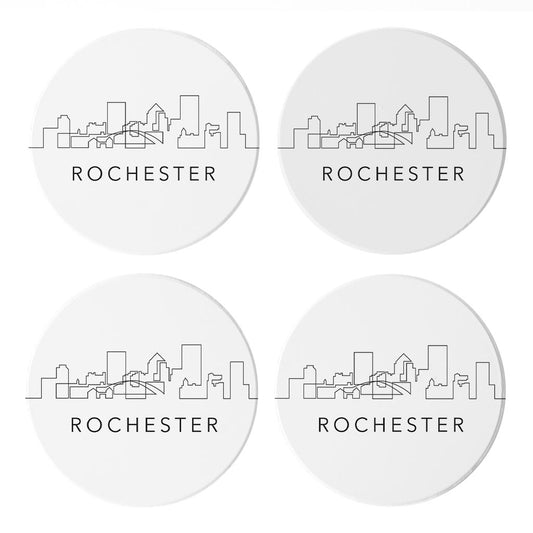 Minimalistic B&W New York Rochester Skyline | Absorbent Coasters | Set of 4 | Min 2