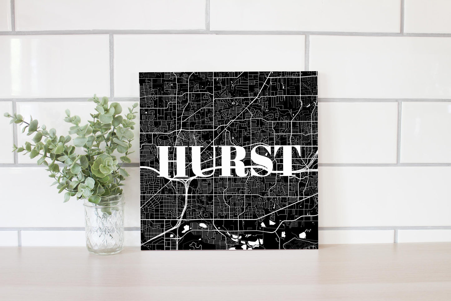 Minimalistic B&W Texas Hurst Map | Wood Sign | Eaches | Min 2