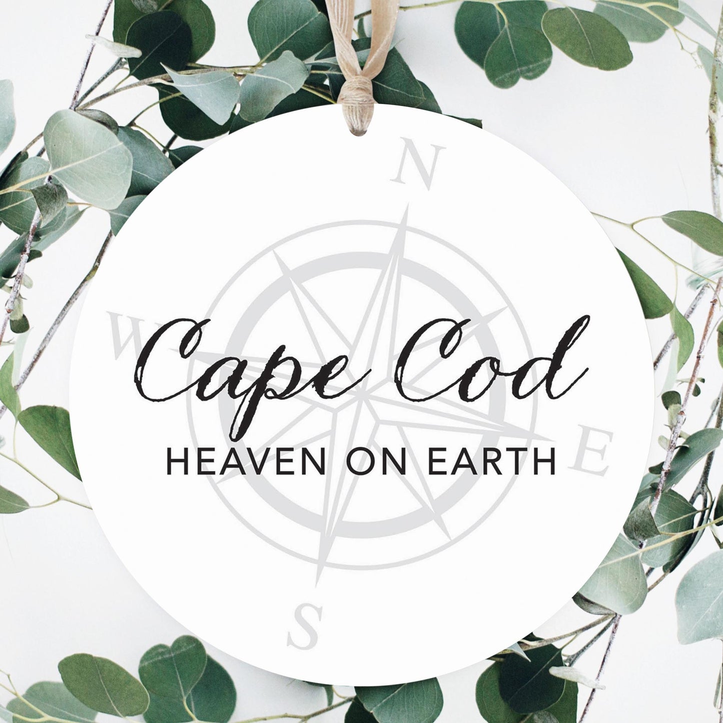 Minimalistic B&W Cape Cod Heaven On Earth | Wood Ornament | Eaches | Min 1