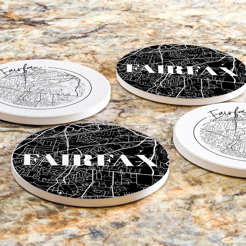 Minimalistic B&W Virginia Fairfax Maps | Absorbent Coasters | Set of 4 | Min 2