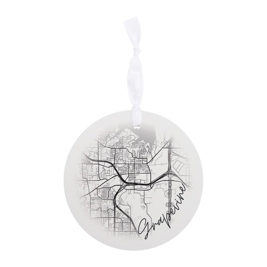 Minimalistic B&W Texas Grapevine Circle Map | Wood Ornament | Eaches | Min 6