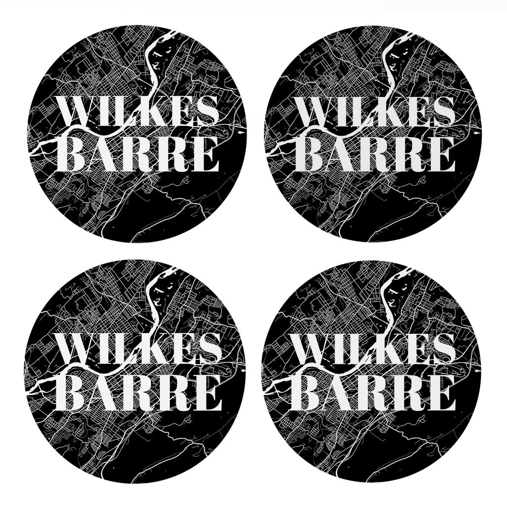 Minimalistic B&W Pennsylvania Wilkes Barre Map | Absorbent Coasters | Set of 4 | Min 2