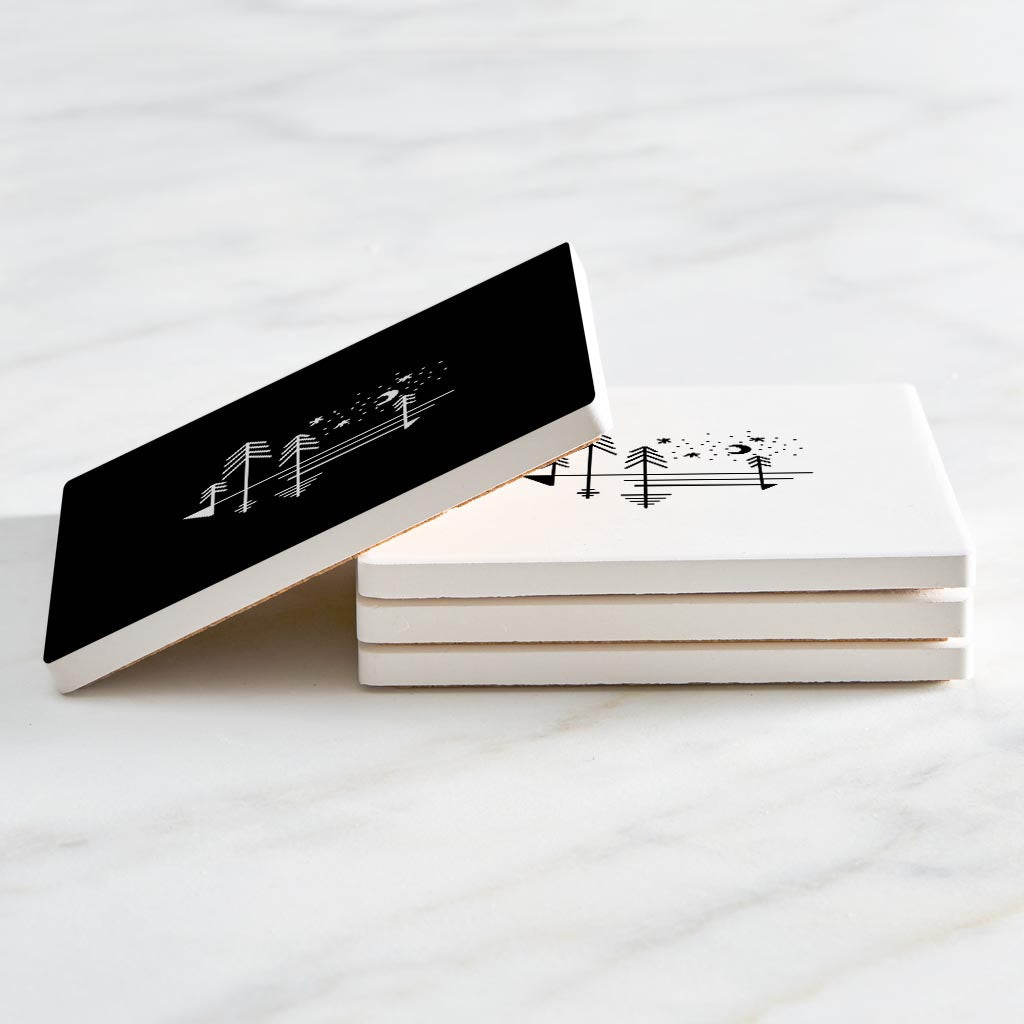 Minimalistic Tree Line Drawings | Absorbent Coasters | Set of 4 | Min 2