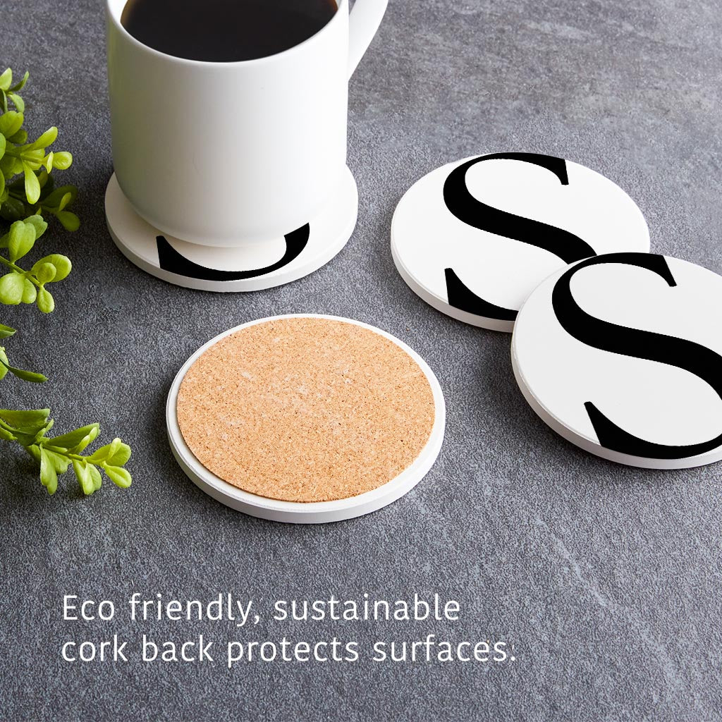 Minimalist Monogram S Circle | Absorbent Coasters | Set of 4 | Min 2