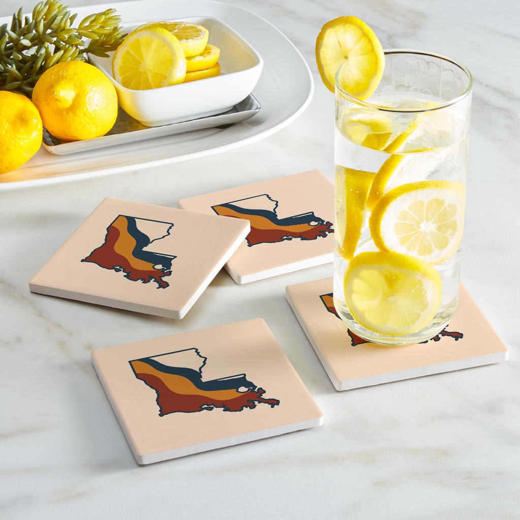 Modern Minimalist Louisiana Retro State Shape | Absorbent Coasters | Set of 4 | Min 2