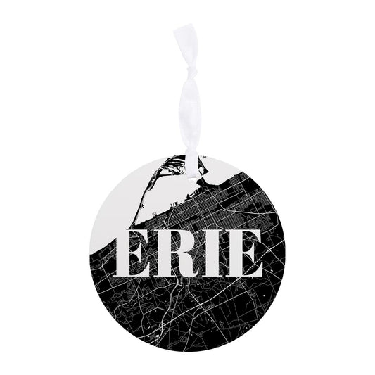 Minimalistic B&W Pennsylvania Erie Map| Wood Ornament | Eaches | Min 6